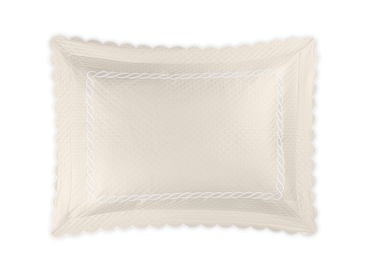 Matouk Classic Chain Scallop Matelasse Sham Ivory and White | Matouk at Fig Linens and Home