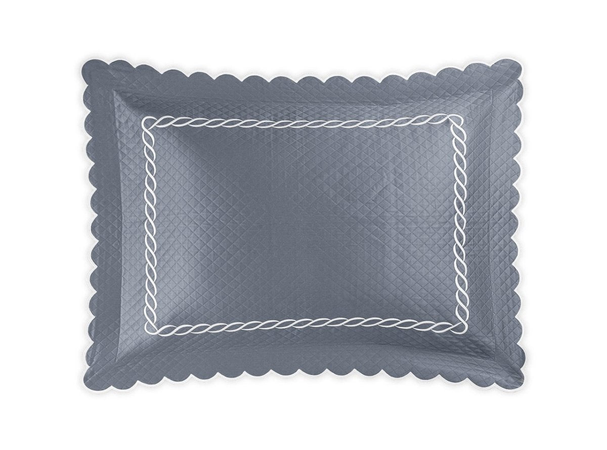 Matouk Classic Chain Scallop Matelasse Sham Steel Blue and Bone | Matouk at Fig Linens and Home