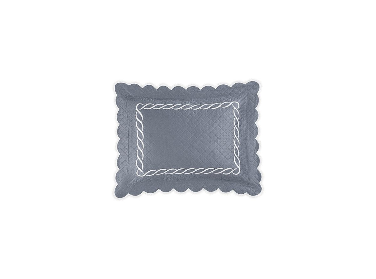 Matouk Classic Chain Scallop Matelasse boudoir sham Steel Blue and Bone | Matouk at Fig Linens and Home