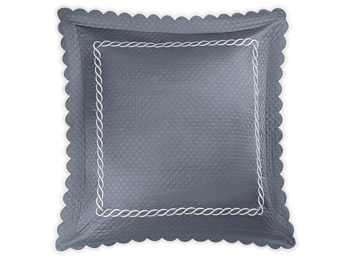 Matouk Classic Chain Scallop Matelasse euro sham Steel Blue and Bone | Matouk at Fig Linens and Home
