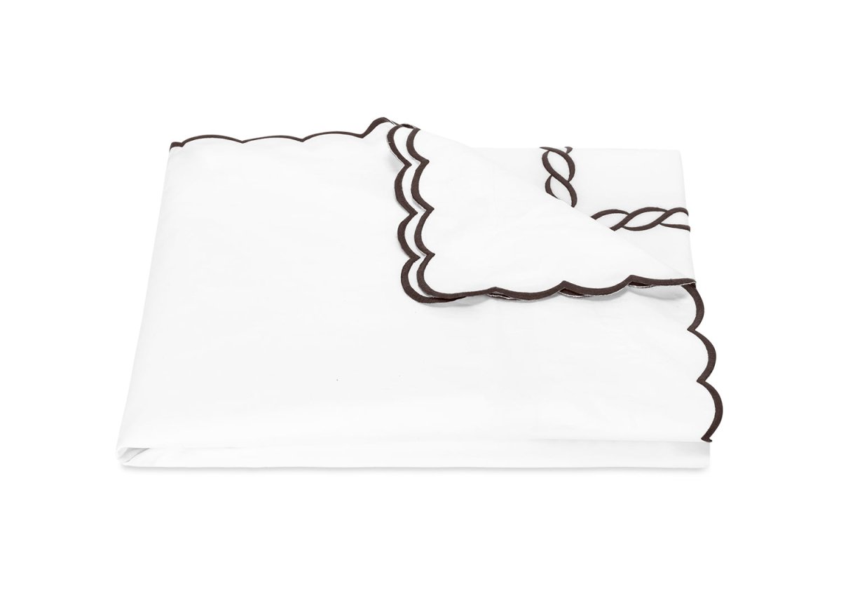 Duvet Cover - Matouk Classic Chain Scallop Mocha Linens & Bedding at Fig Linens and Home