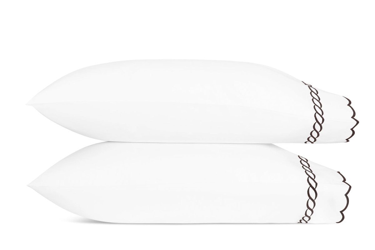 Pillowcases - Matouk Classic Chain Scallop Mocha Linens & Bedding at Fig Linens and Home
