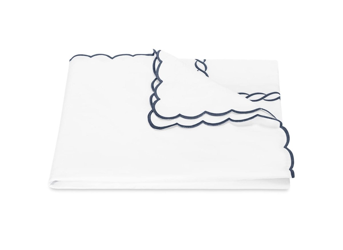 Duvet Cover - Matouk Classic Chain Scallop Navy Blue Linens & Bedding at Fig Linens and Home