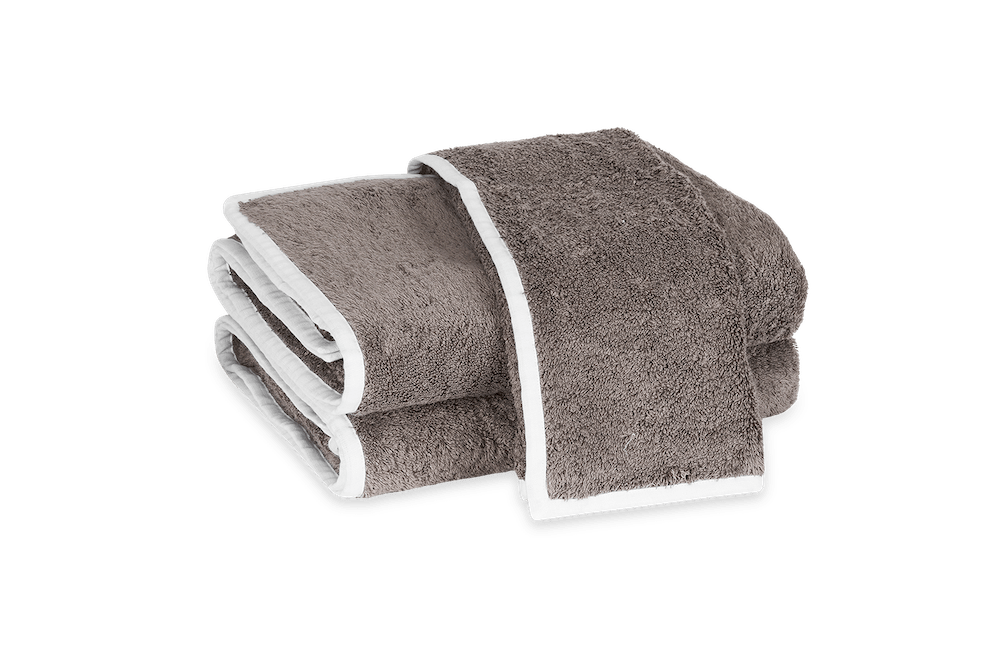 Enzo Smoke Grey and White Bath Towels | Matouk at Fig Linens