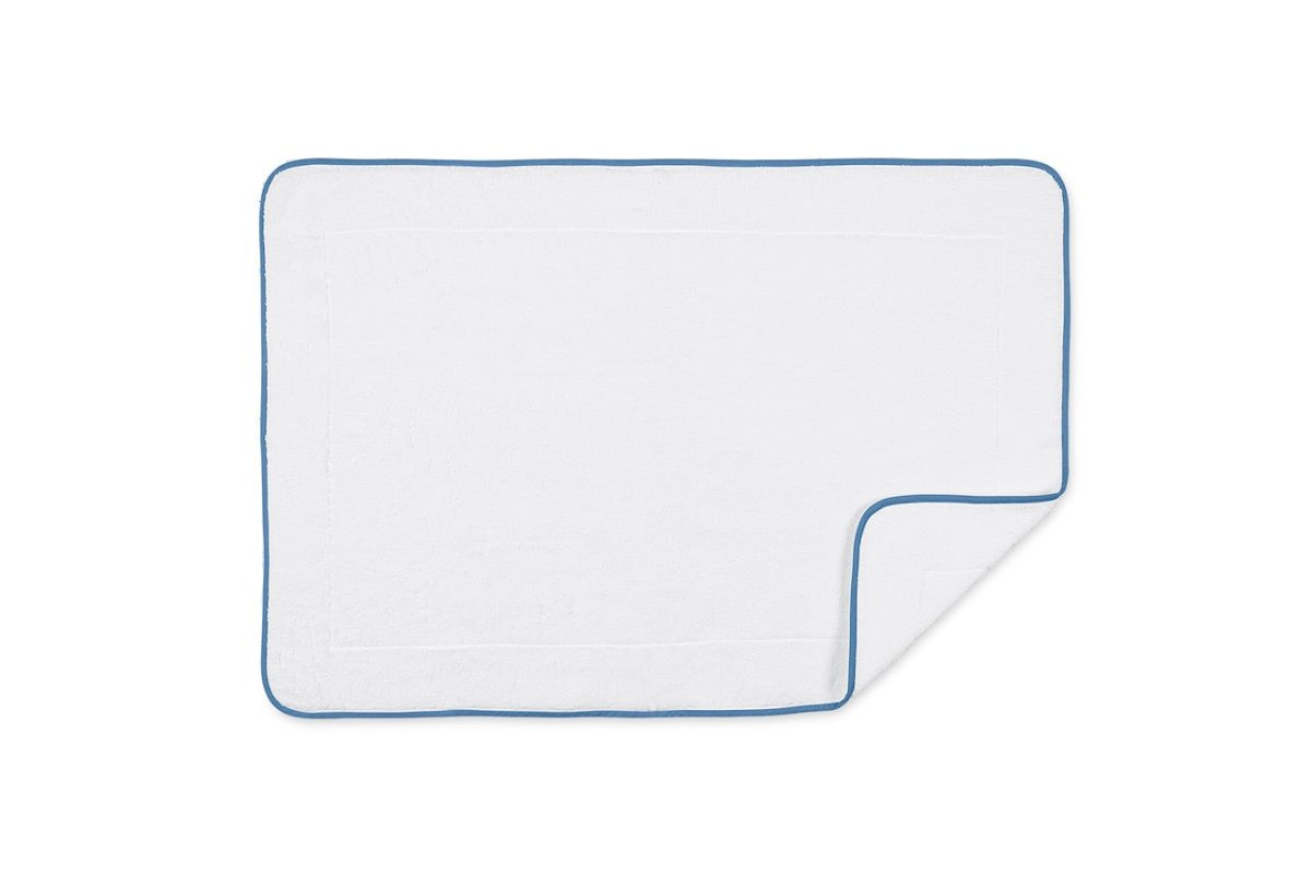 Bath Mat - Matouk White Giza Tub Mat with Cadet Blue Trim