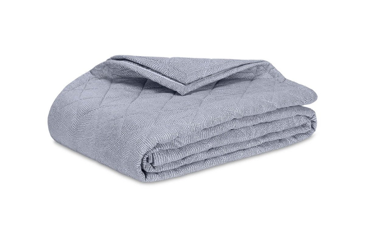Matouk Jasper Quilted - Steel Blue Quilted Twin Coverlet at Fig Linens and Home