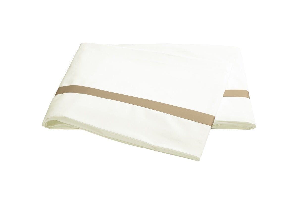 Matouk Flat Sheet - Lowell Champagne on Ivory Percale Bedding at Fig Linens and Home