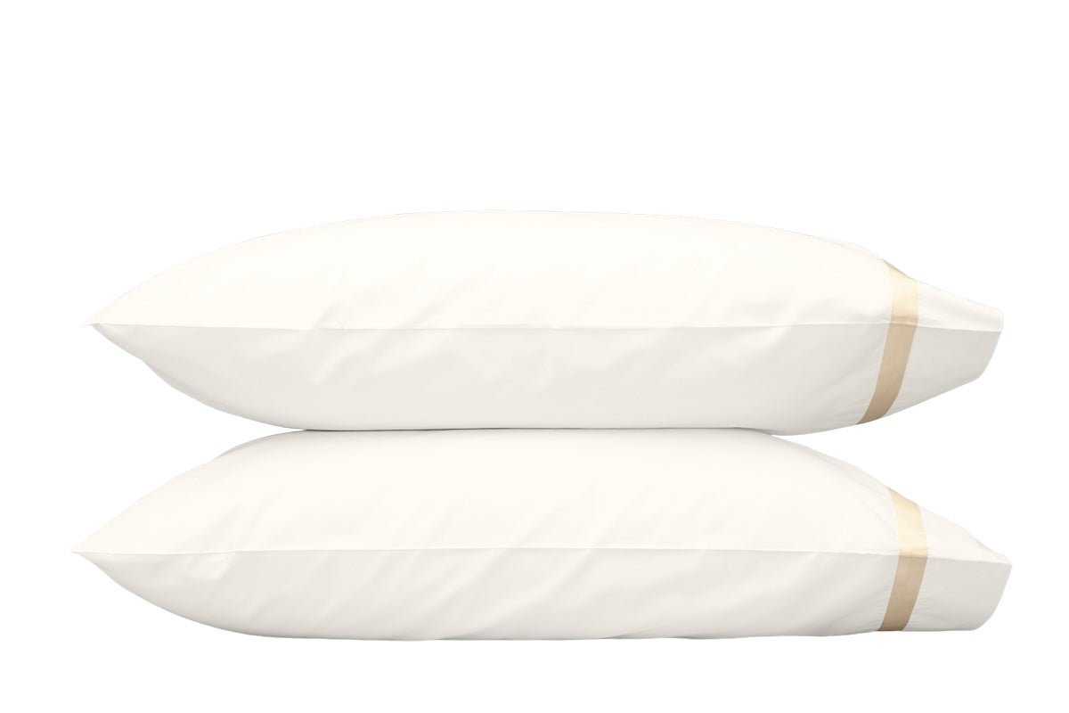 Matouk Pillowcases - Lowell Champagne on Ivory Percale Bedding at Fig Linens and Home