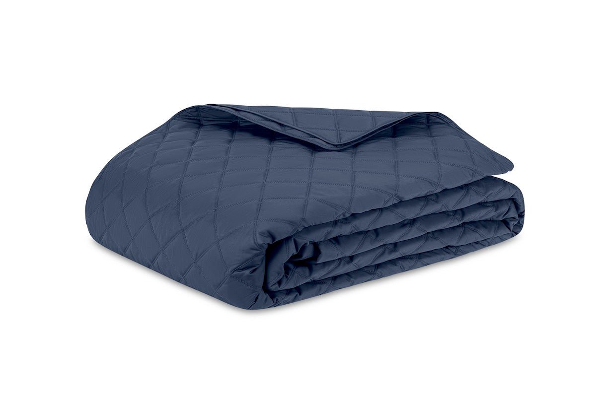 Quilted Coverlet - Matouk Percale Milano Steel Blue Quilted Bedding at Fig Linens and Home