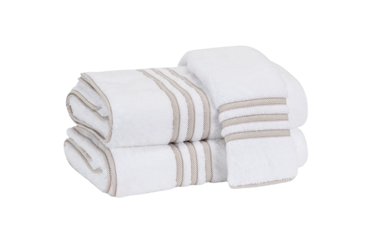 Matouk Newport Bath Towels in Tan Stripe at Fig Linens and Home