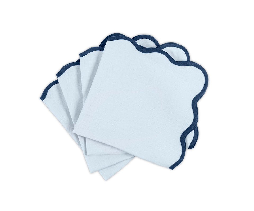 Matouk Napkins - Scallop Edge Napkin in Ice Blue with Navy Tape - Fig Linens and Home