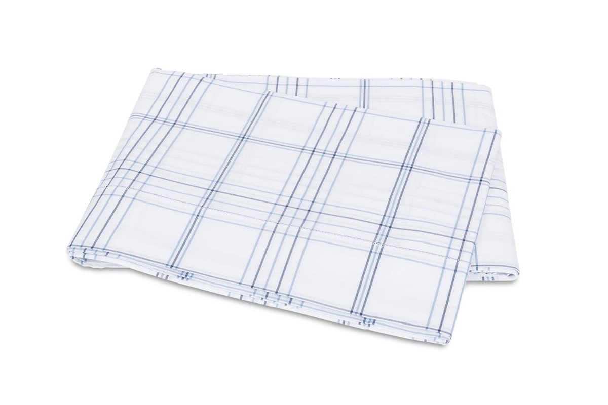 August Plaid Navy Blue Flat Sheet | Matouk Schumacher at Fig Linens and Home