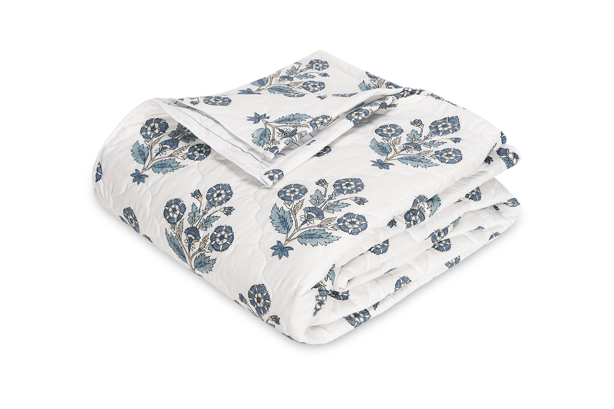 Dalila Quilted Coverlet in Mineral Blue | Matouk Schumacher at Fig Linens and Home