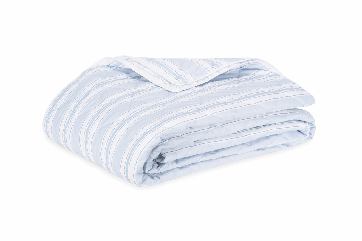 Quilted Coverlet - Matouk Schumacher Quilted Elio Stripe in Blue at Fig Linens and Home