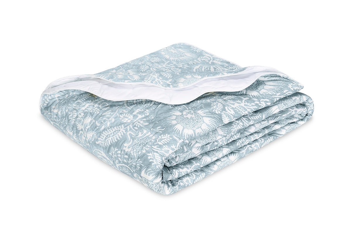 Matouk Coverlet - Matouk Schumacher Granada Hazy Blue Quilted Coverlet at Fig Linens and Home
