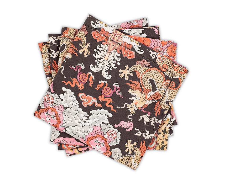 Matouk Magic Mountain Chocolate Persimmon Napkins at Fig Linens and Home - Cloth Napkins on Table