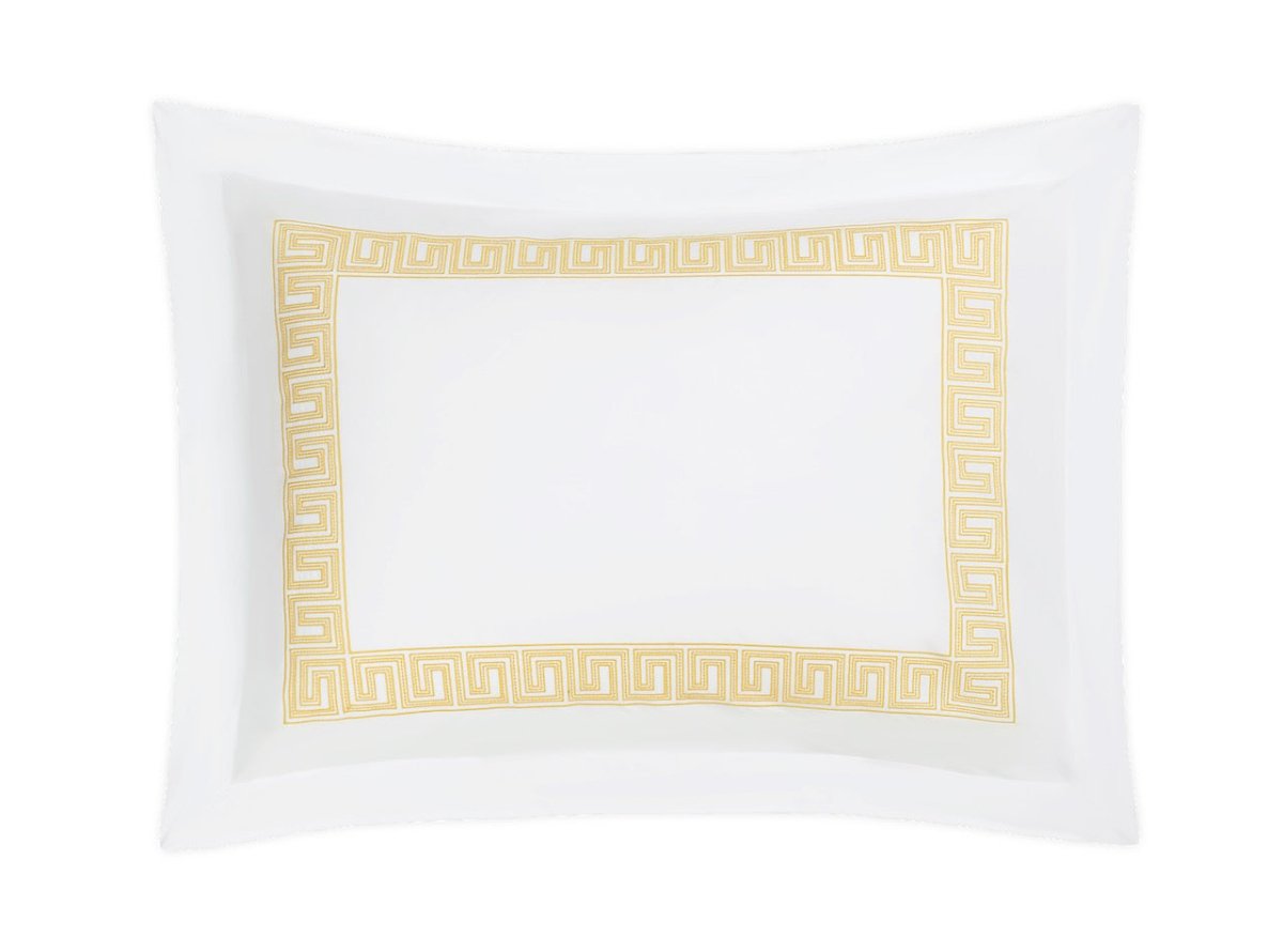 Pillow Sham - Ophelia Lemon Yellow Bedding by Matouk Schumacher - Greek Key Embroidery