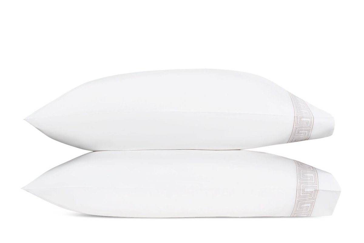 Pillowcases - Ophelia Dune Bedding by Matouk Schumacher - Greek Key Embroidery