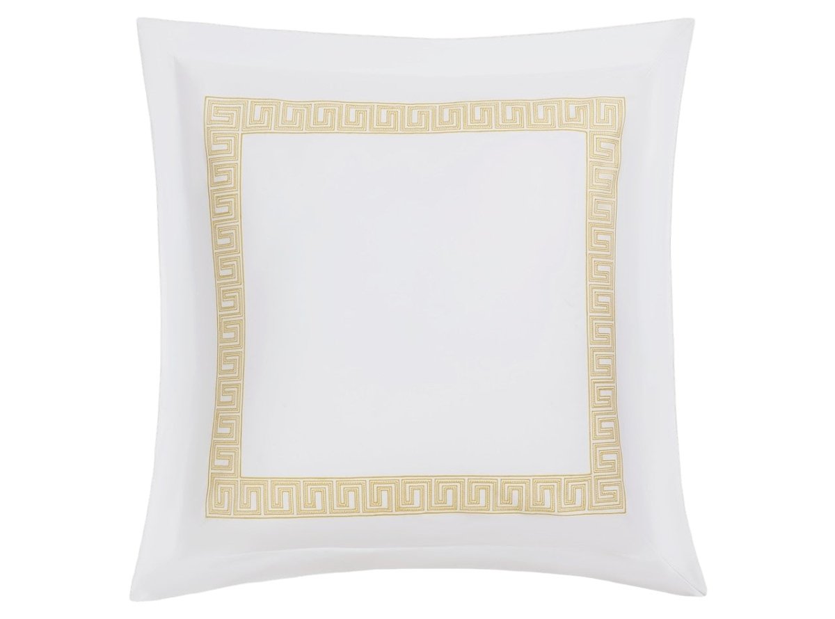 Euro Square Sham - Ophelia Lemon Yellow Bedding by Matouk Schumacher - Greek Key Embroidery