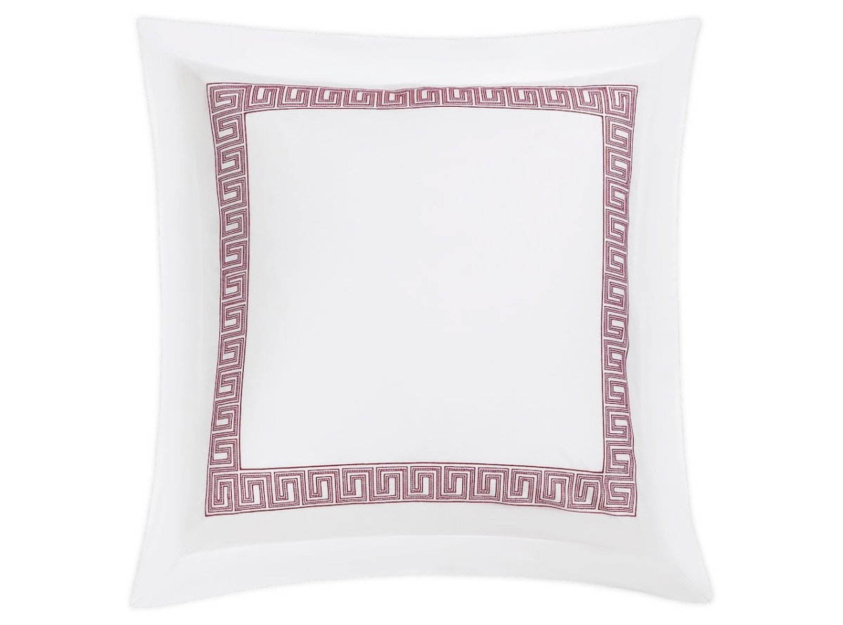 Euro Square Sham - Ophelia Red Bedding by Matouk Schumacher - Greek Key Embroidery