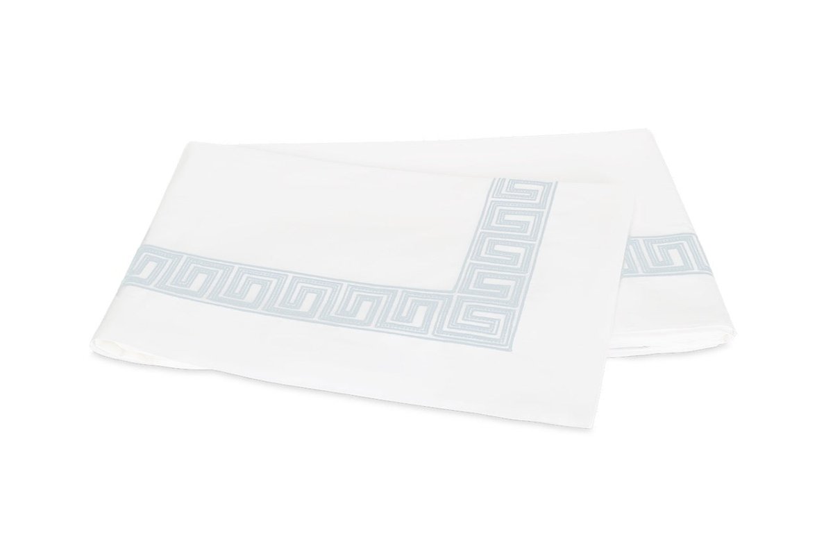 Flat Sheet - Ophelia Light Blue Bedding by Matouk Schumacher - Greek Key Embroidery