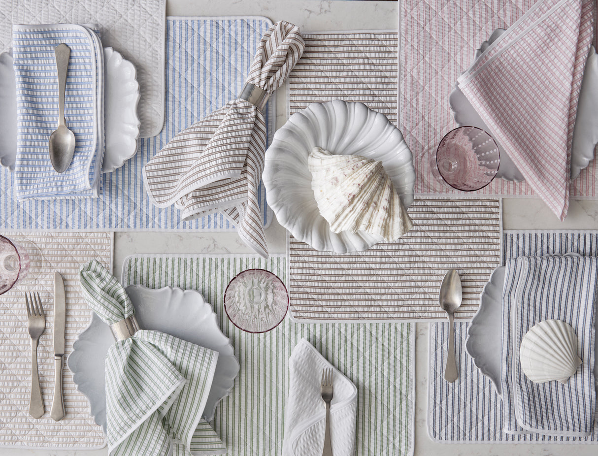 Matouk Placemats - Matteo Seersucker Placemats in Lifestyle Table Setting 2 at Fig Linens and Home