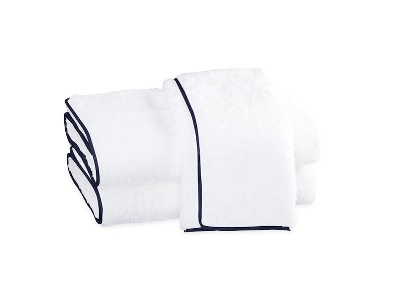 Cairo Bath Towels by Matouk | White with Navy Trim