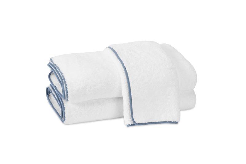 Cairo Bath Towels by Matouk | White with Sea Trim