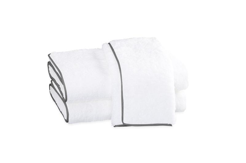 Cairo Bath Towels by Matouk | White with Smoke Gray Trim