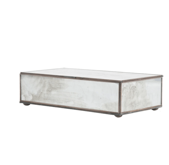Worlds Away Medium Antique Mirrored Decorative Box - 11" W x 2.50" H x 6" D Antique Mirror at FIG LINENS AND HOME - 1