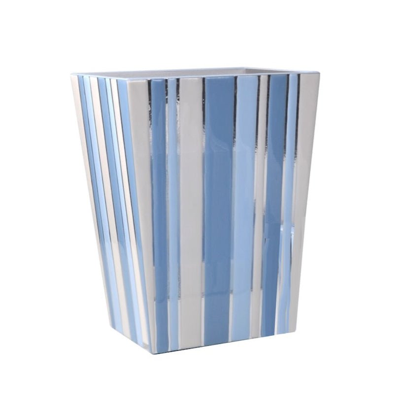Mike + Ally Catalina Bath Accessories by Mike + Ally - Blue and Silver Straight Wastebasket + Liner (8.75"L x 7"W x 11.5"H) at FIG LINENS AND HOME - 17