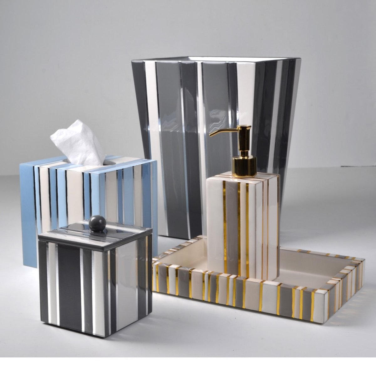 Mike + Ally Catalina Bath Accessories by Mike + Ally - Natural Gold Straight Wastebasket + Liner (8.75"L x 7"W x 11.5"H) at FIG LINENS AND HOME - 1