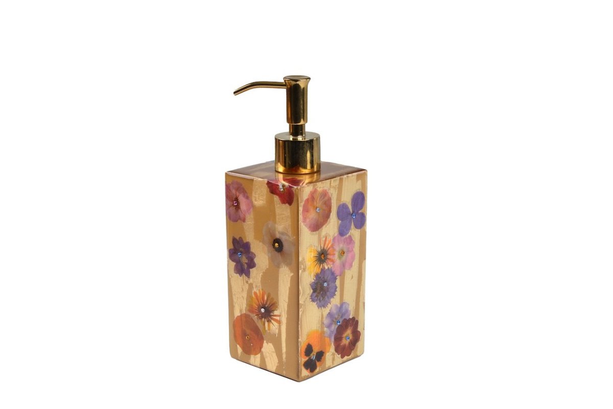 Mike + Ally Bath Accessories | Fleur Wild Flowers with Cabochon Gold Lotion or Soap Box Pump