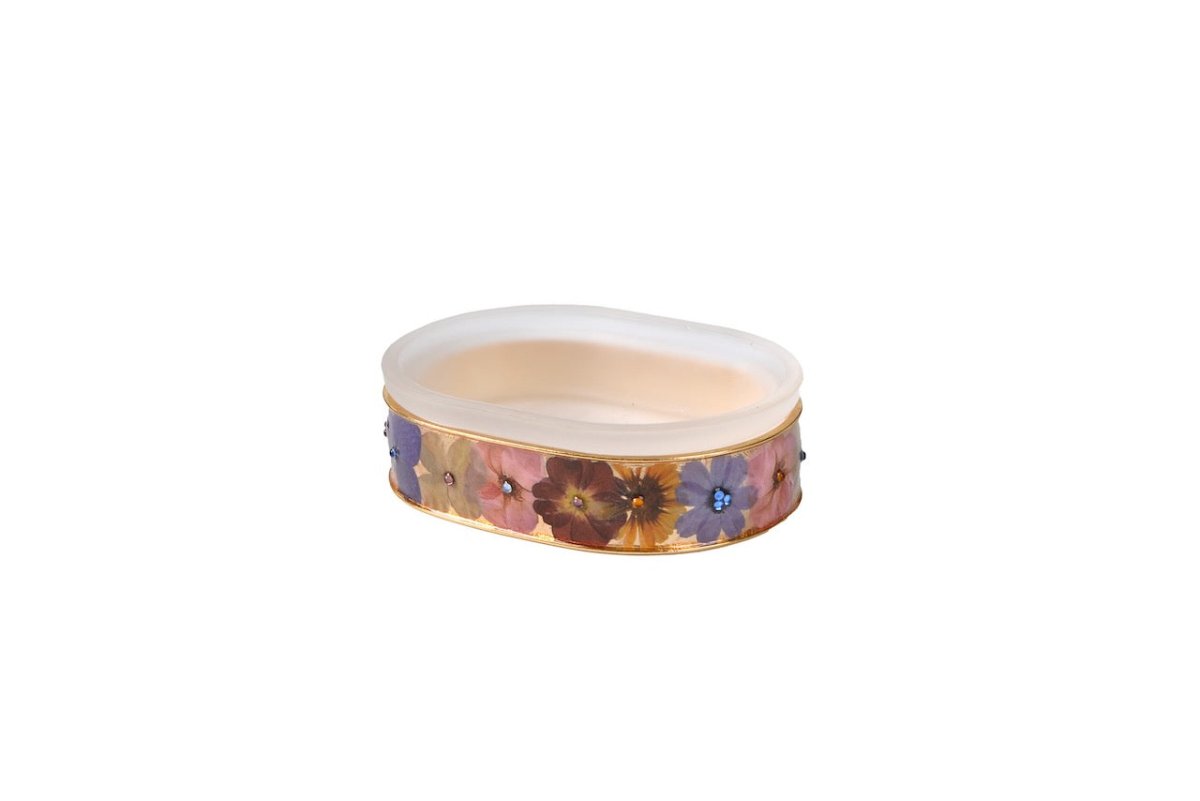 Mike + Ally Bath Accessories | Fleur Wild Flowers with Cabochon Gold Oval Soap Dish