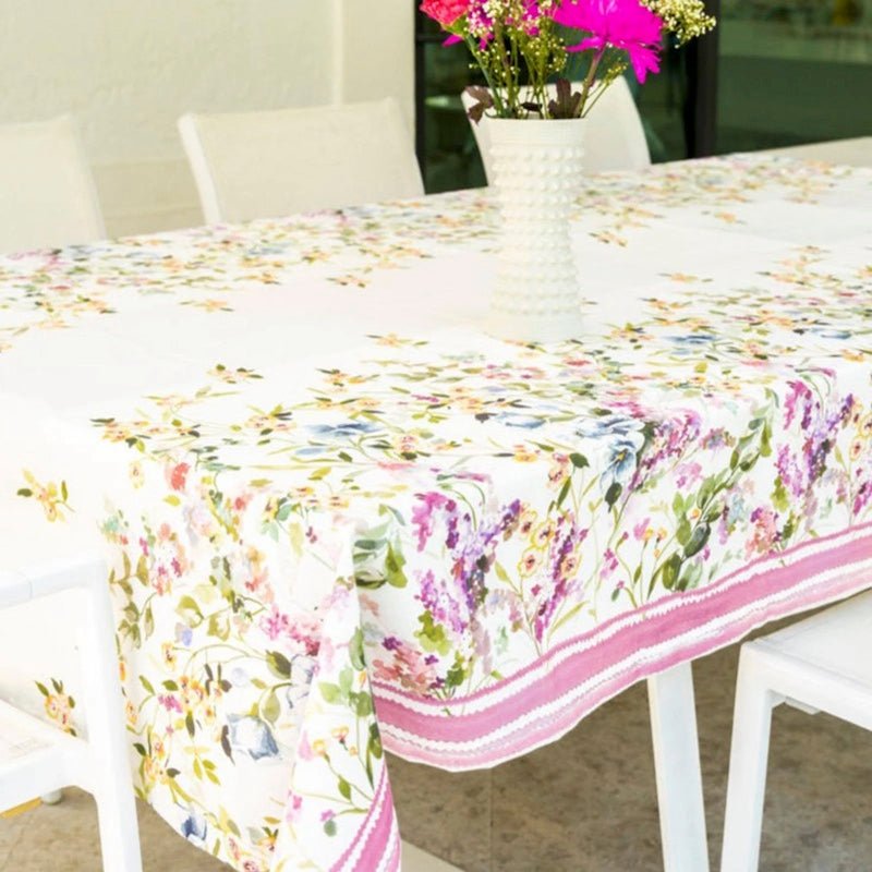 Mode Living Gardenia Tablecloth by Mode Living - Tablecloth 70” x 108” Gardenia and Pink at FIG LINENS AND HOME - 2