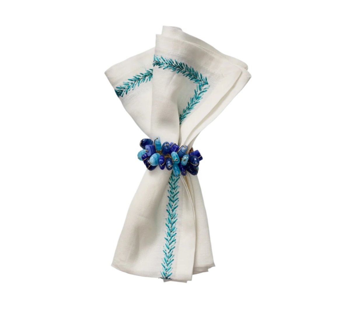 Kim Seybert Jardin Napkin in White & Turquoise Set of 4 by Kim Seybert - WHITE/TURQUOISE 21"L x 21"W x 0.1"H Napkin - Set of 4 at FIG LINENS AND HOME - 2