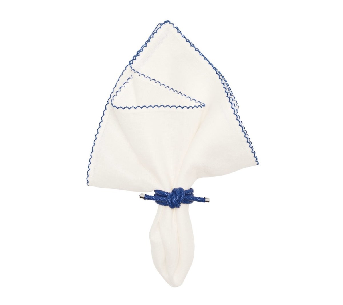 Kim Seybert Casbah Napkins Set of 4 White & Blue by Kim Seybert - White/Blue Set of 4 Napkins - 21"L x 21"W x 0.1"H at FIG LINENS AND HOME - 2