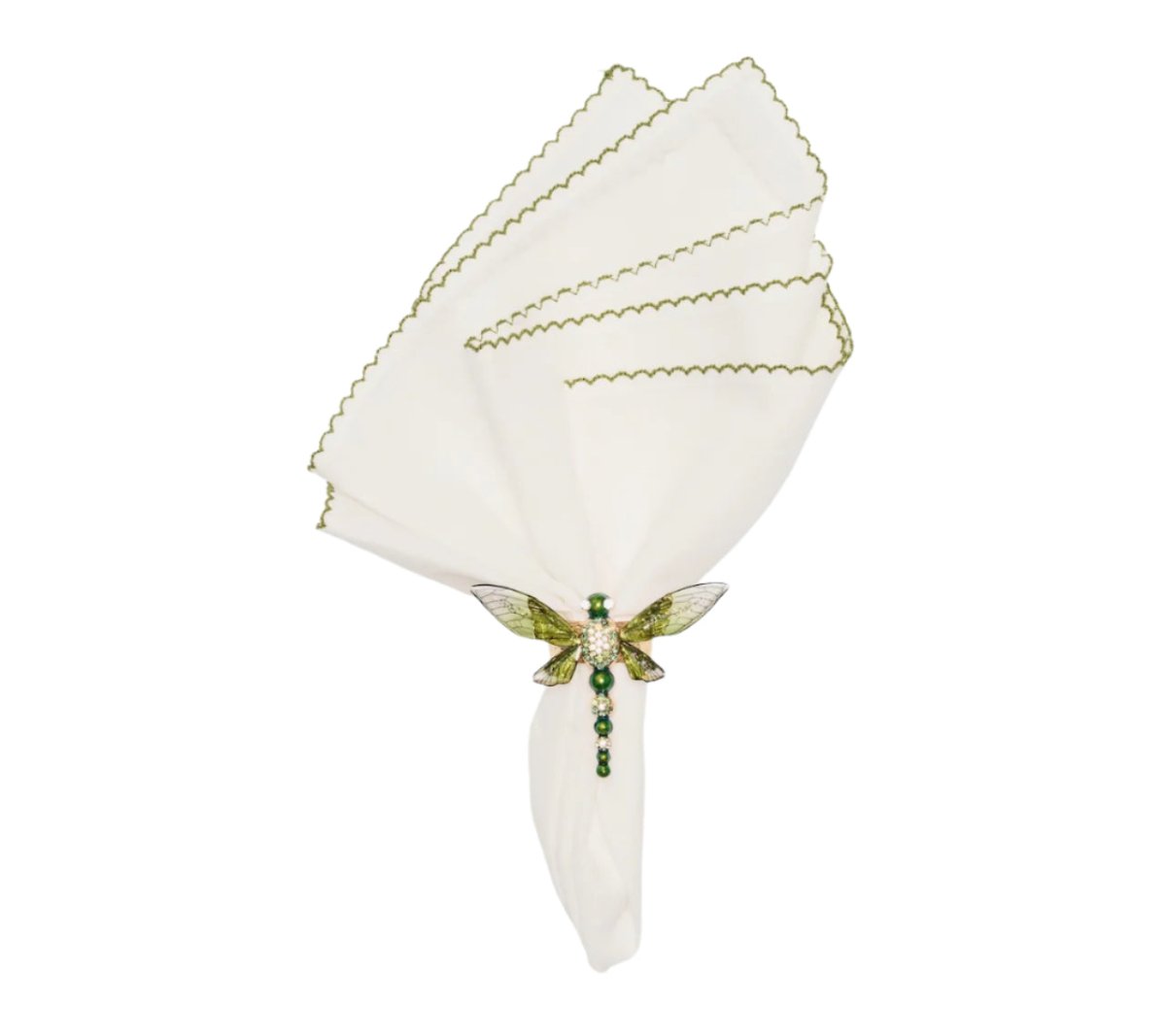 Kim Seybert Casbah Napkins Set of 4 White & Green by Kim Seybert - White/Green Set of 4 Napkins - 21"L x 21"W x 0.1"H at FIG LINENS AND HOME - 2