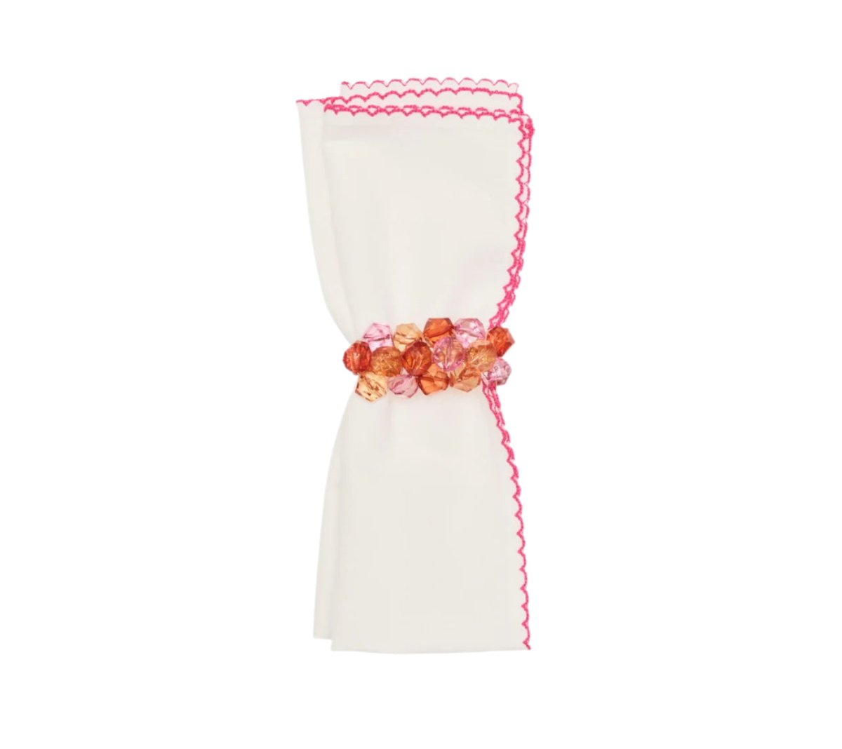 Kim Seybert Casbah Napkins Set of 4 White & Pink by Kim Seybert - White/Pink Set of 4 Napkins - 21"L x 21"W x 0.1"H at FIG LINENS AND HOME - 2