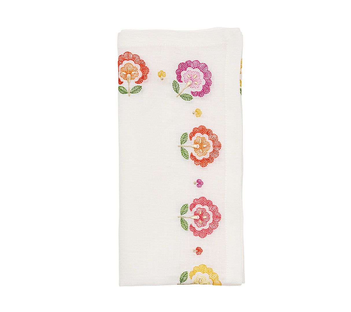 Kim Seybert Carnation Napkins in White, Pink & Orange - Folded Set of 4 Napkins at Fig Linens & Home