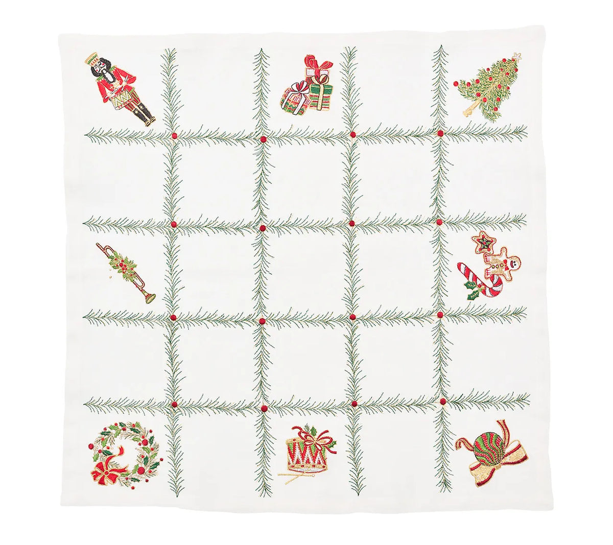 Xmas Trellis White/Red/Green Napkin Detail 6 | Kim Seybert at Fig Linens and Home