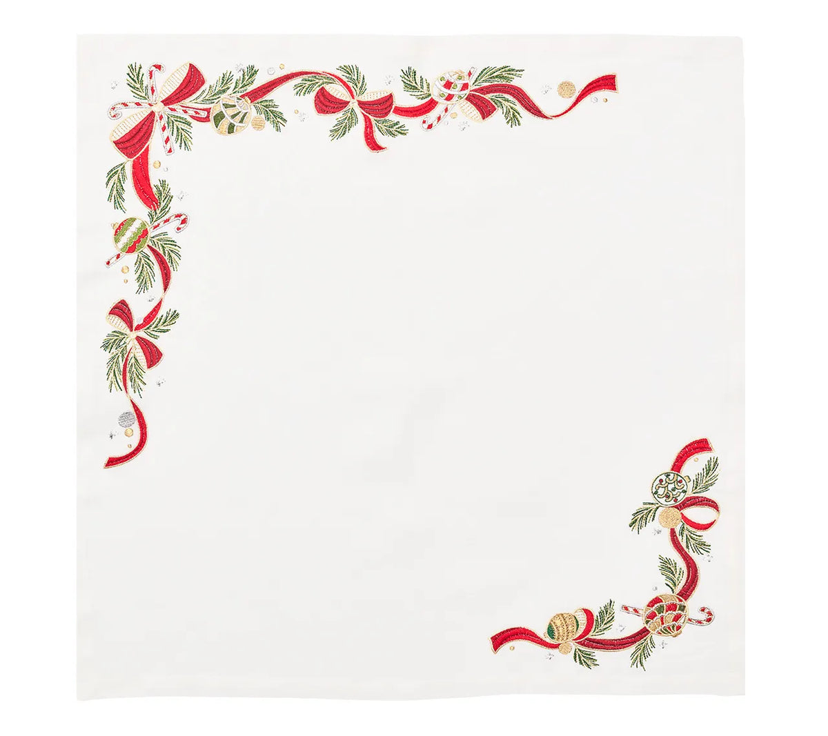 Tinsel Bow White/Red/Green Napkin Detail 5 | Kim Seybert at Fig Linens and Home