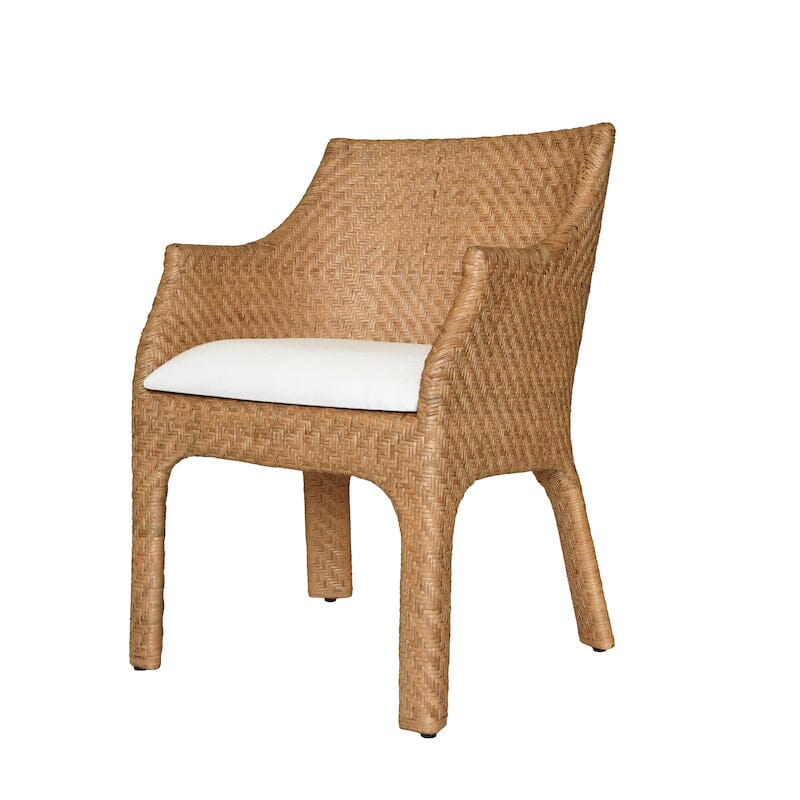 Noelle Basketweave Rattan Dining Chair | Worlds Away Furniture - Front View with Cushion in Ivory