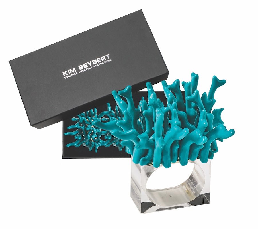 Kim Seybert Amalfi Napkin Ring in Turquoise Set of 4 in a Gift Box by Kim Seybert - TURQUOISE 3.25"L x 2.25"W x 3.5"H Napkin Ring - Set of 4 at FIG LINENS AND HOME - 2