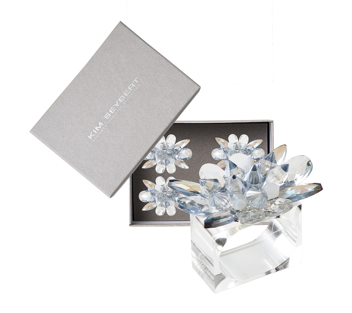 Spectra Napkin Ring in Glacier Blue, Set of 4 in a Gift Box
