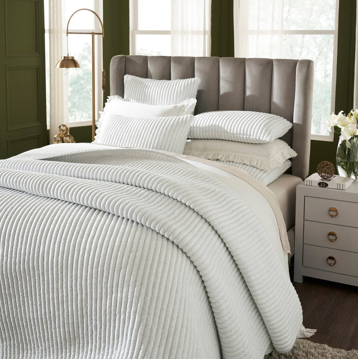 Charlton Cotton Jersey Channel Quilt by Orchids Lux Home - White Bedding