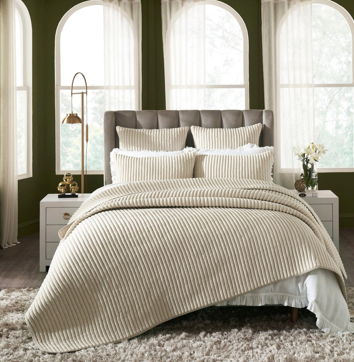 Charlton Cotton Jersey Channel Quilt by Orchids Lux Home - Oatmeal - View 1