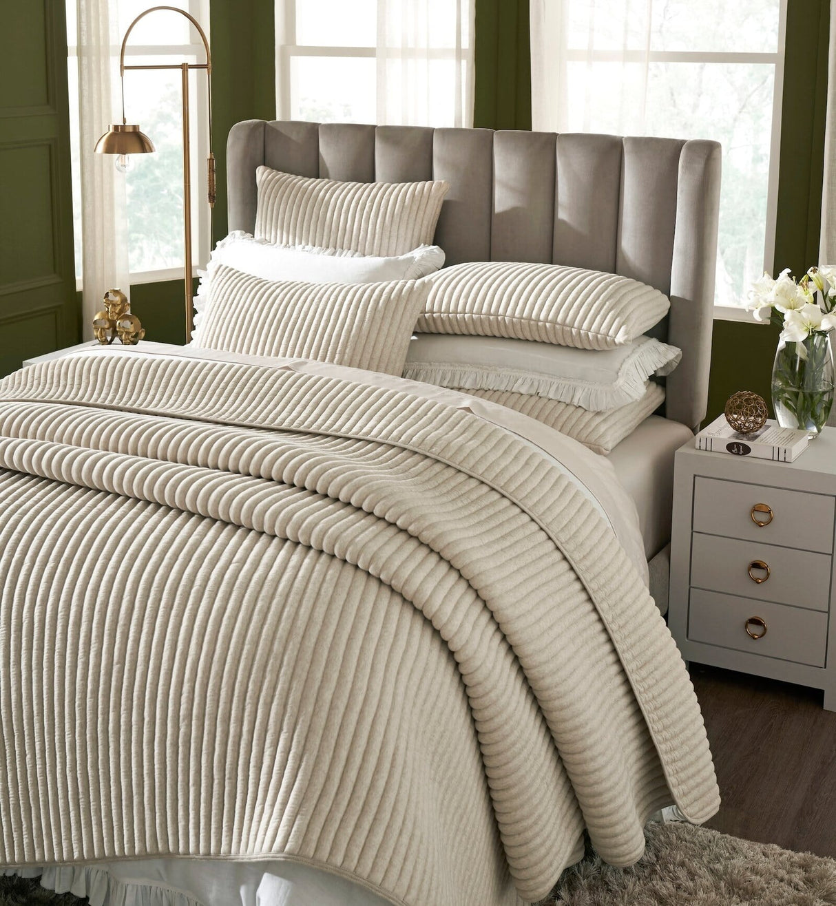 Charlton Cotton Jersey Channel Quilt by Orchids Lux Home - Oatmeal - View 3