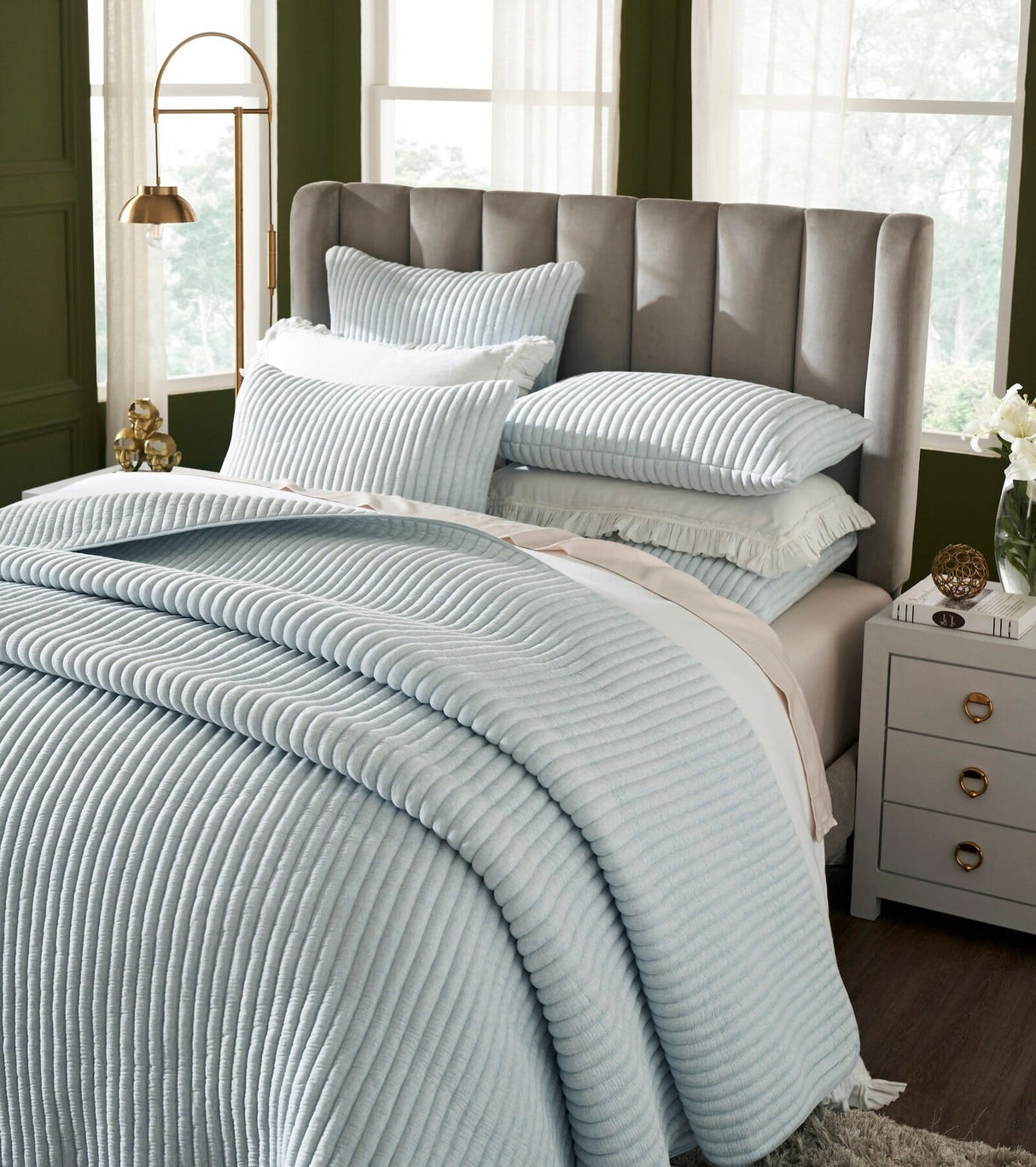 Charlton Cotton Jersey Channel Quilt by Orchids Lux Home - Melange Sky Blue View 3