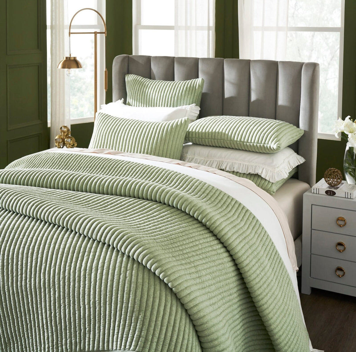 Charlton Cotton Jersey Channel Quilt by Orchids Lux Home - Melange Green View 3